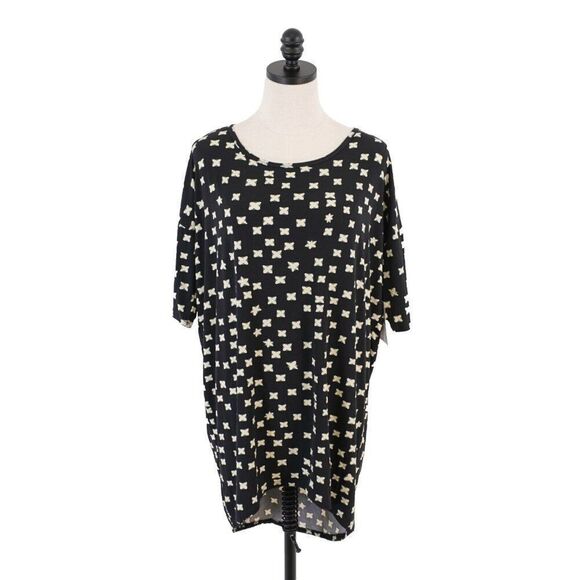 NEW LuLaRoe Irma‎ Small Black Green Long Tail Boat Neck Short Sleeve Tunic Top - Picture 1 of 9